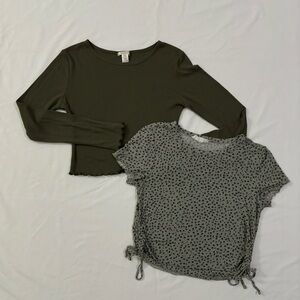 Pink Rose green leopard print shirt and Bozzolo green ribbed long sleeve bundle